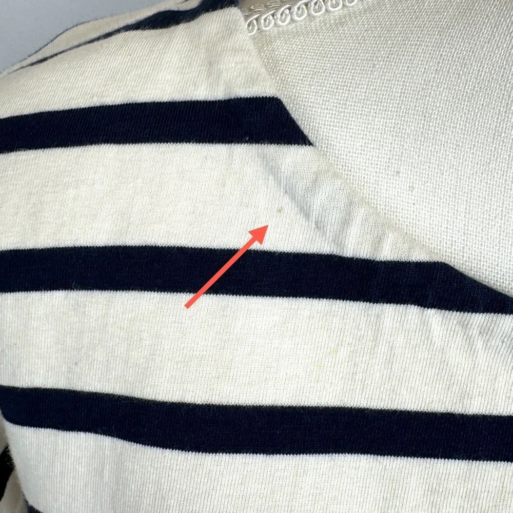 J. Crew Ruffle Sleeves Top Black Cream Stripes Short Sleeves Cotton Large French